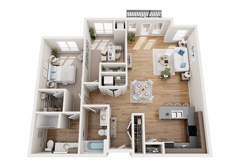 Floor plan for 2 beds, 2 baths, 1202 sqft